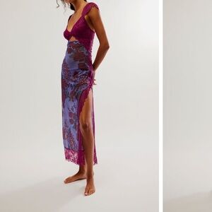 Free People Suddenly Fine Maxi Slip Ocean Combo
